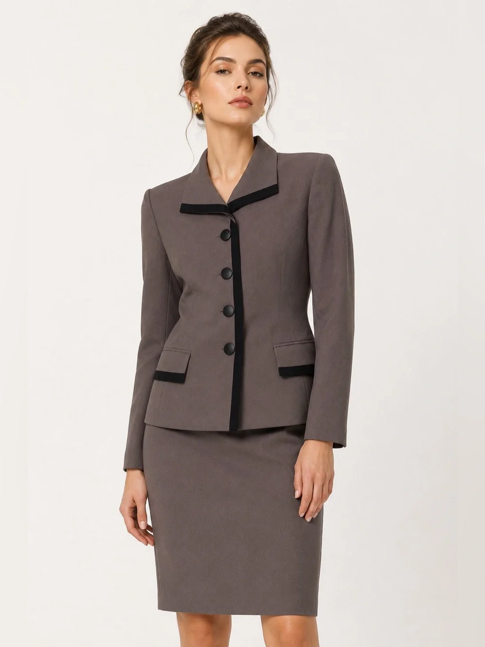 Vintage Christian Dior Wool Blazer Size 8 Brown Black Trim Quiet Luxury